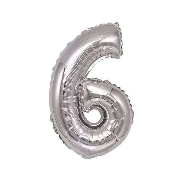 Balon folie litera cifra 6 argintiu 101 cm